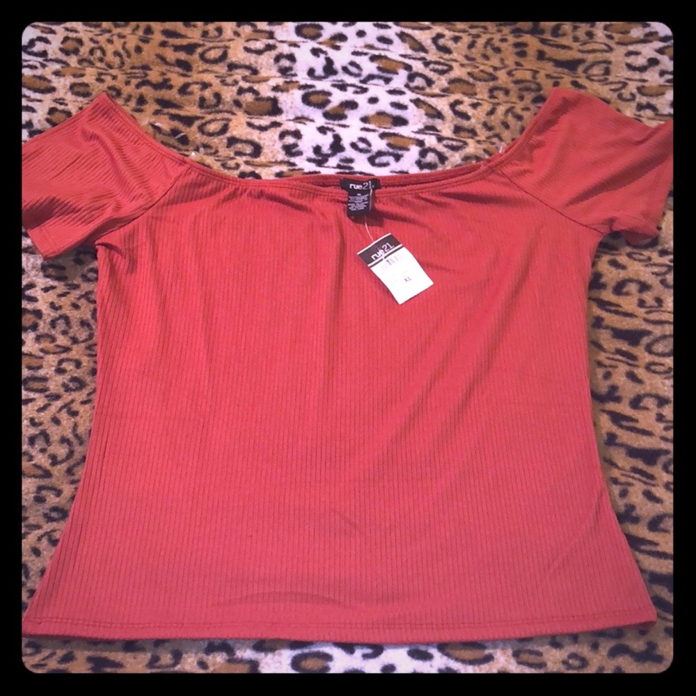 Burnt orange ribbed off the shoulder XL shirt